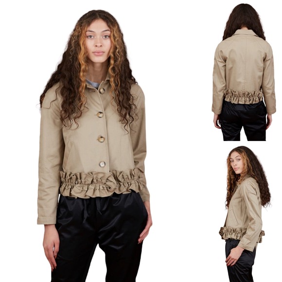 Harvey Faircloth Ruffle Bottom Cropped Utility Jacket in Khaki Size 6 - Picture 1 of 12